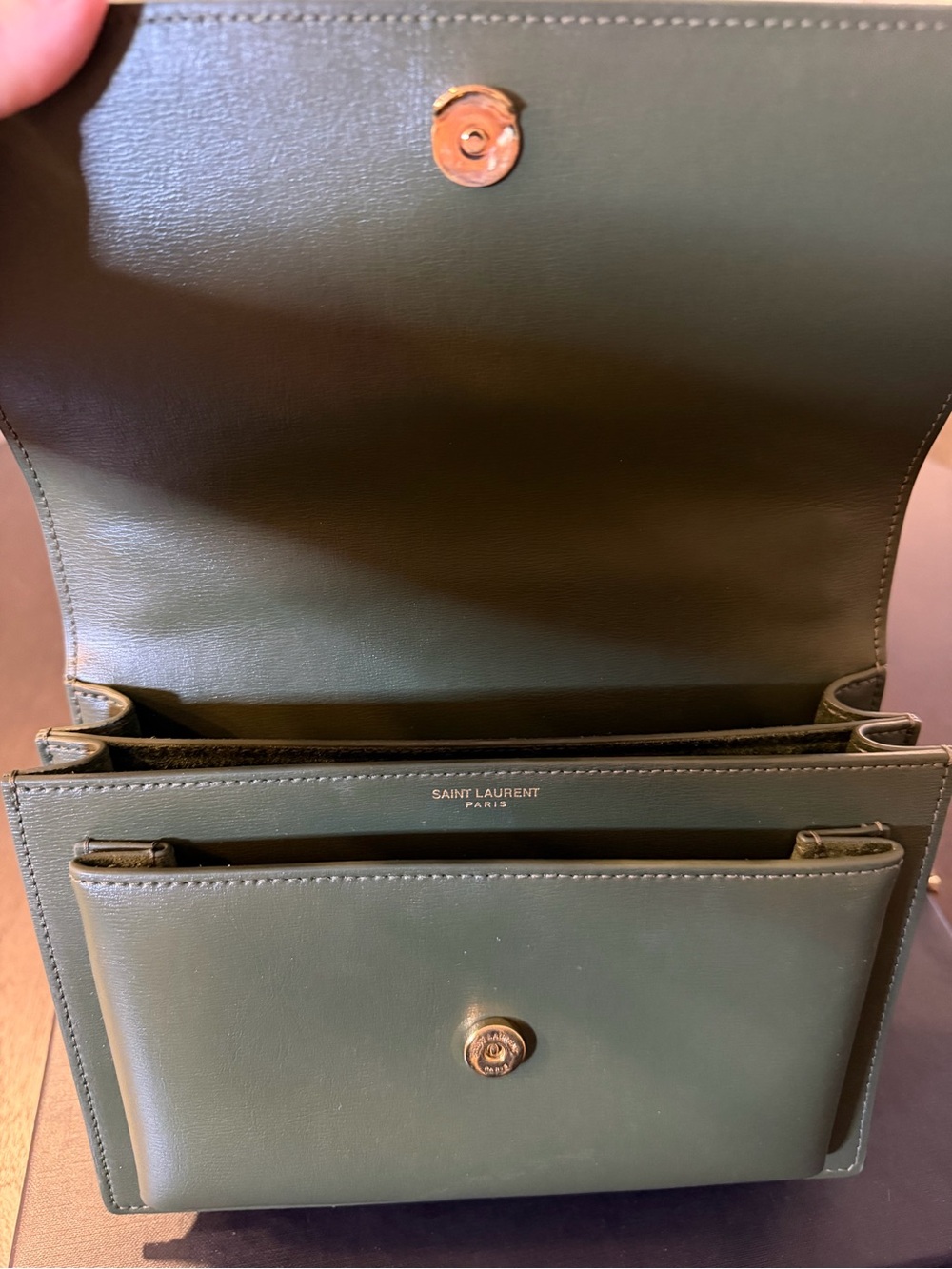 Saint Laurent Sunset Bag, Olive Green Smooth Leather, Chain Strap, Gold Hardware - Picture 6 of 9